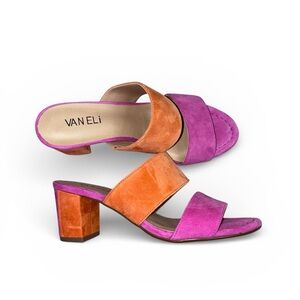 Vaneli Colorblock Suede Block Heel Sandals Size 6.5M NEW